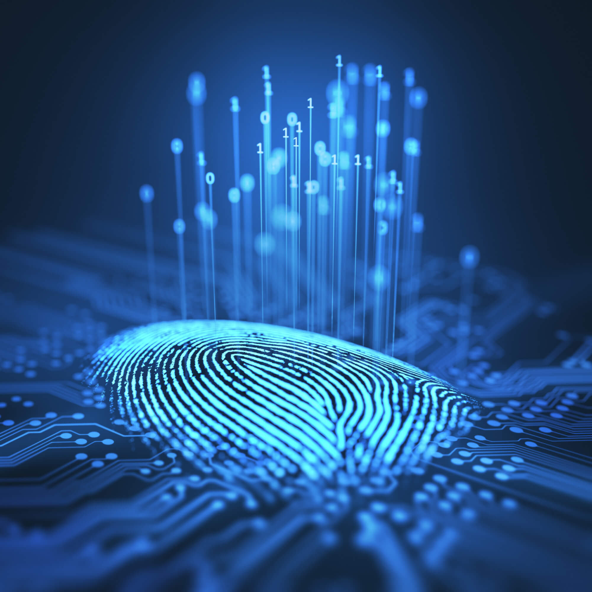 digital fingerprint on a blue background 
